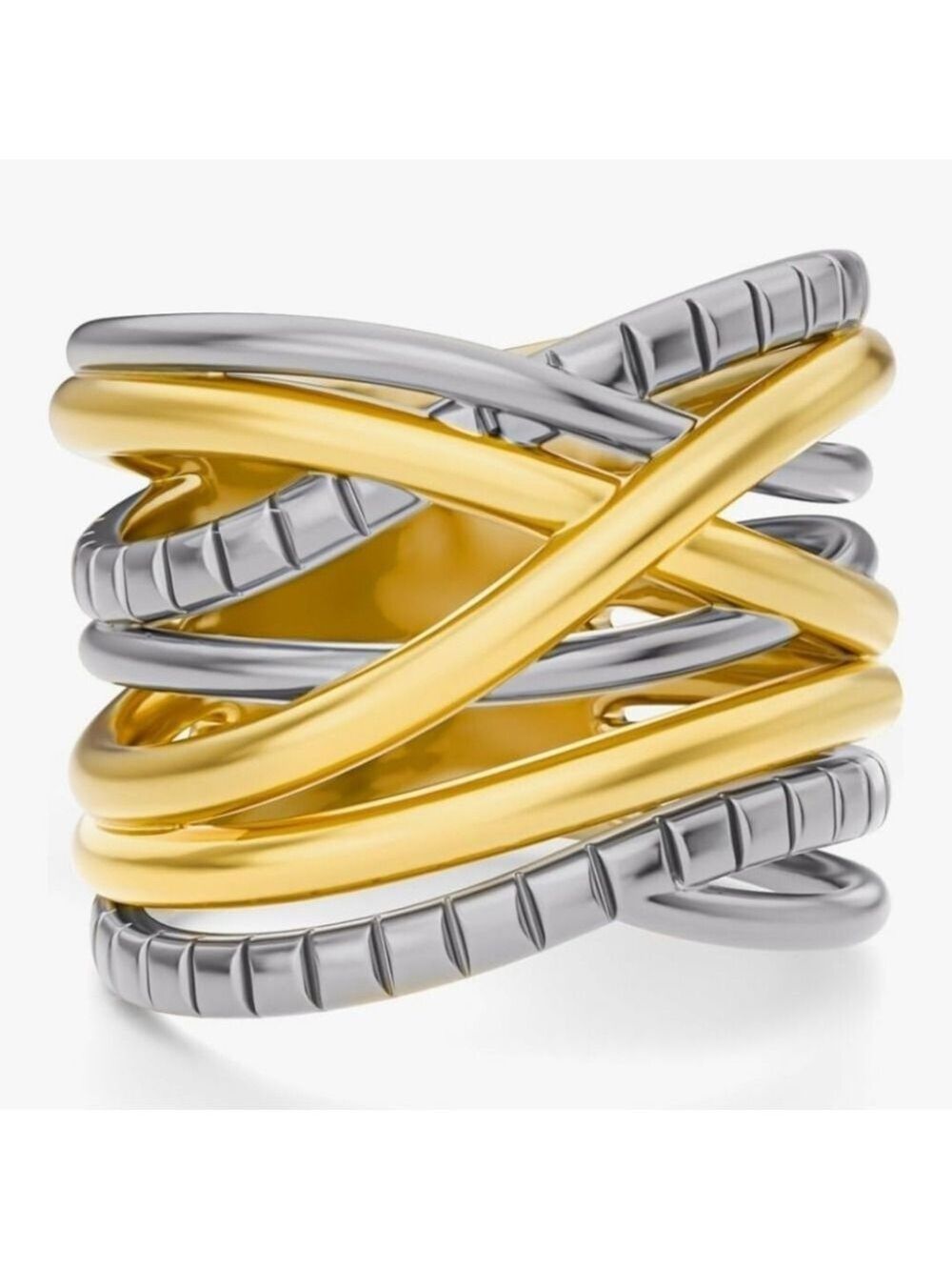 Elegant Gold and Silver Crossover Ring